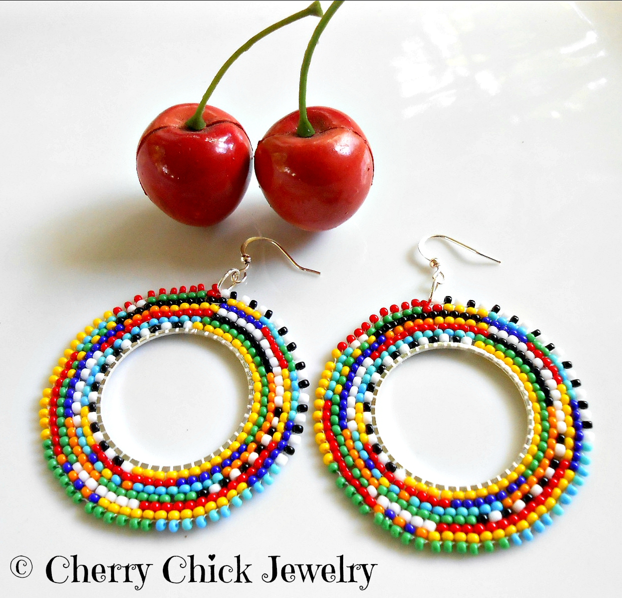 Cherry Chick New Seed Bead Hoop Earrings