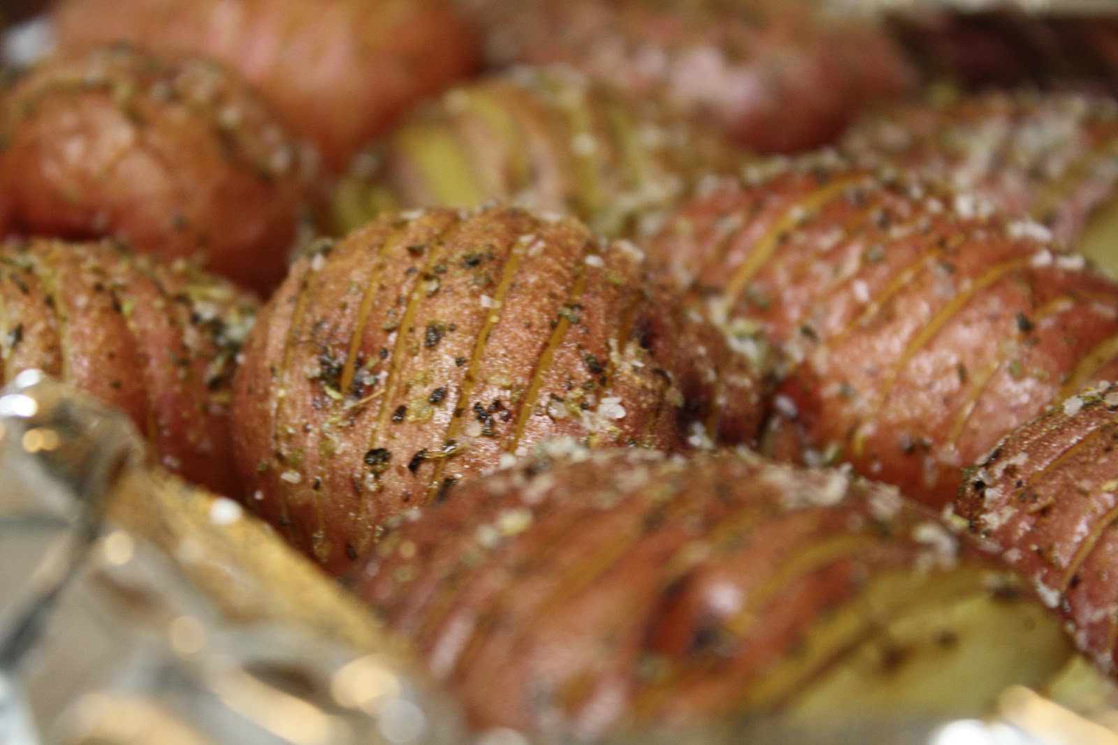 Cast Iron and Candlewicks Baked Redskin Potatoes, Hasselback Variation.