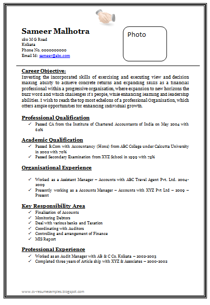 resume for chartered accountant