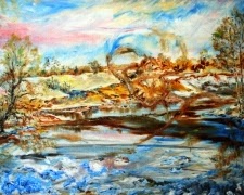 oil painting on canvas The Last Snow in April