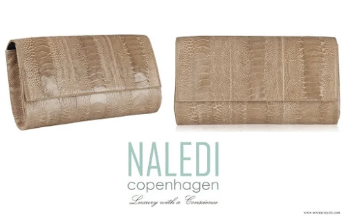 Crown Princess Mary style NALEDI COPENHAGEN Allana Latte Ostrich Clutch