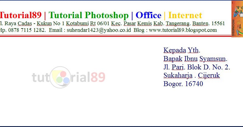 Cara print kop surat dan alamat surat di amplop Tutorial89