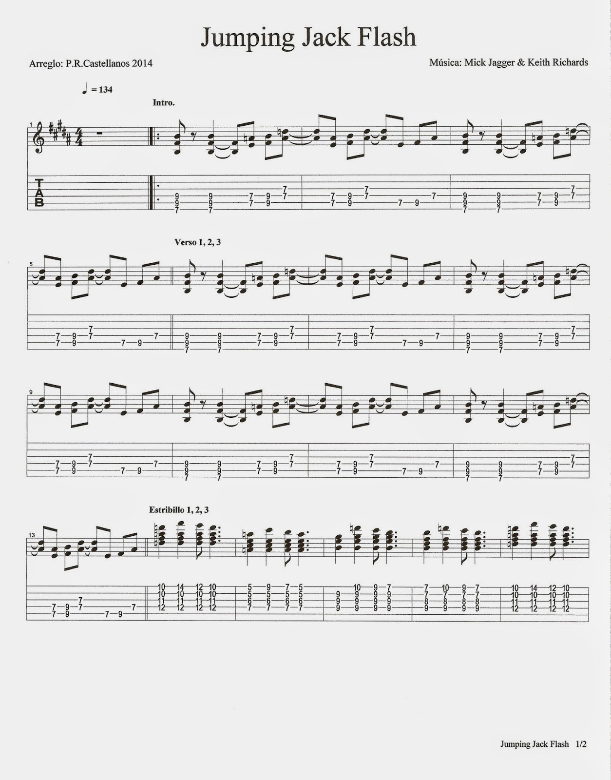 CLASES DE GUITARRA Jumping Jack Flash The Rolling Stones (Partitura