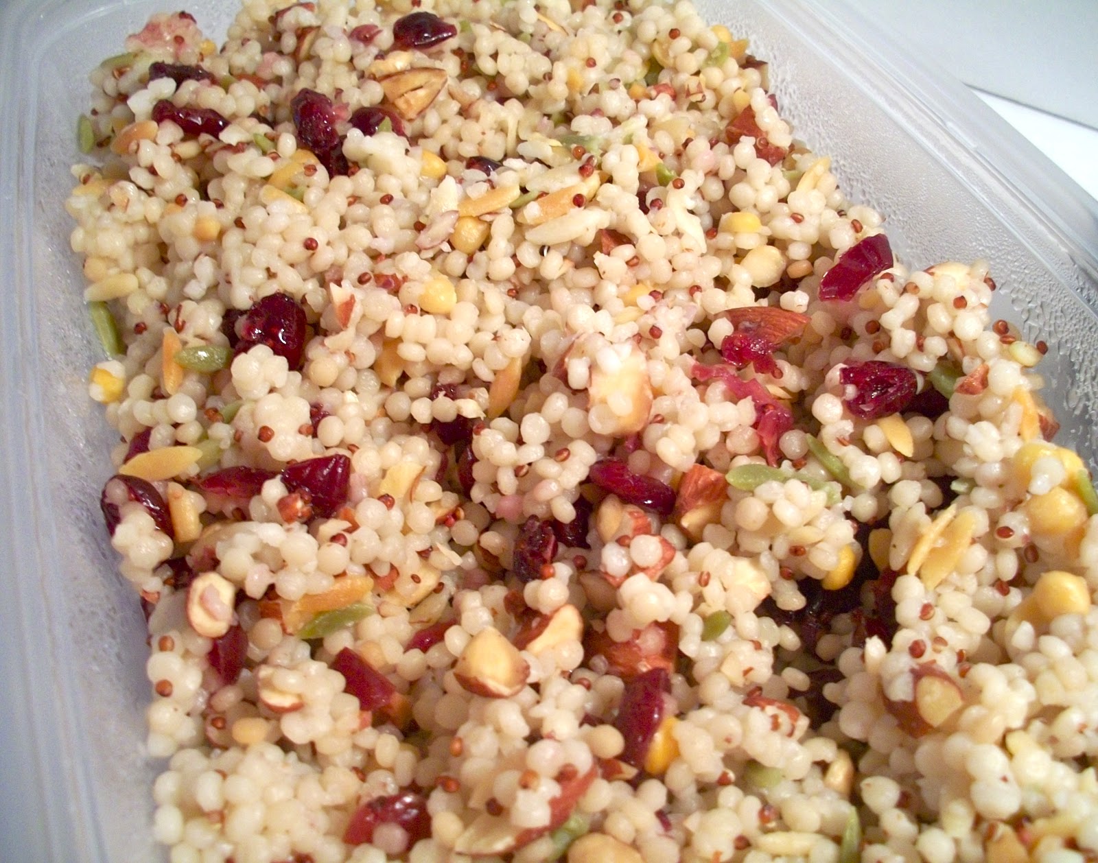 Brooke Bakes Cranberry Almond Couscous with Maple Balsamic Dressing