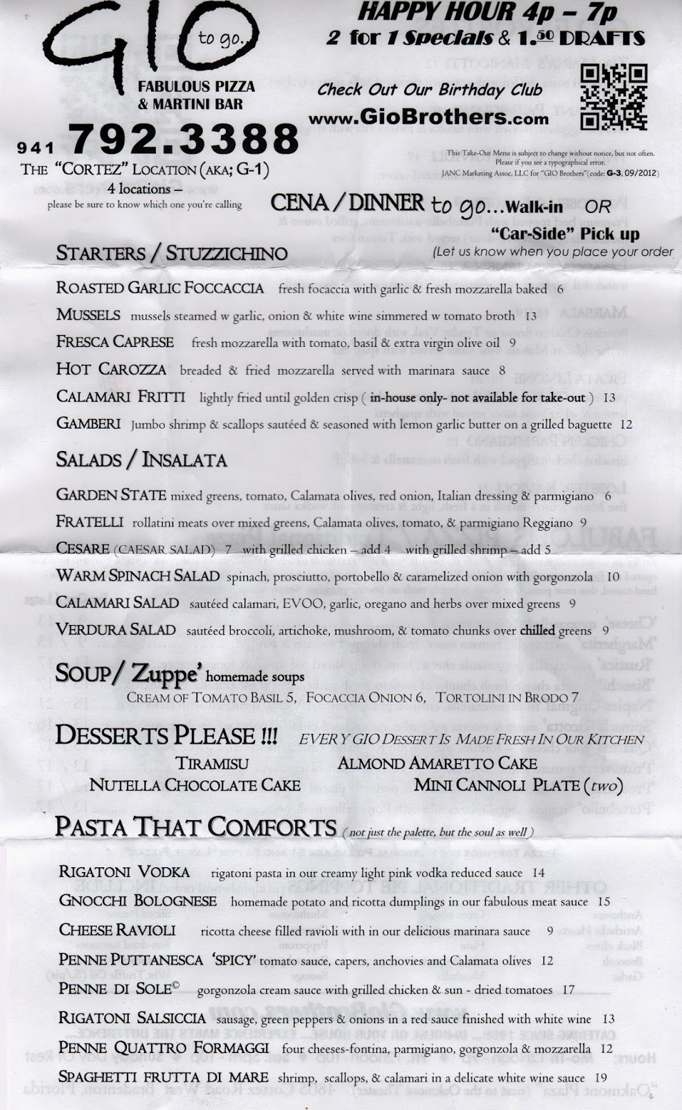 Bradenton Foodie Gio's Fabulous Pizza & Martini Bar