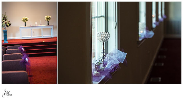 Fall church wedding in November with Purple Accents