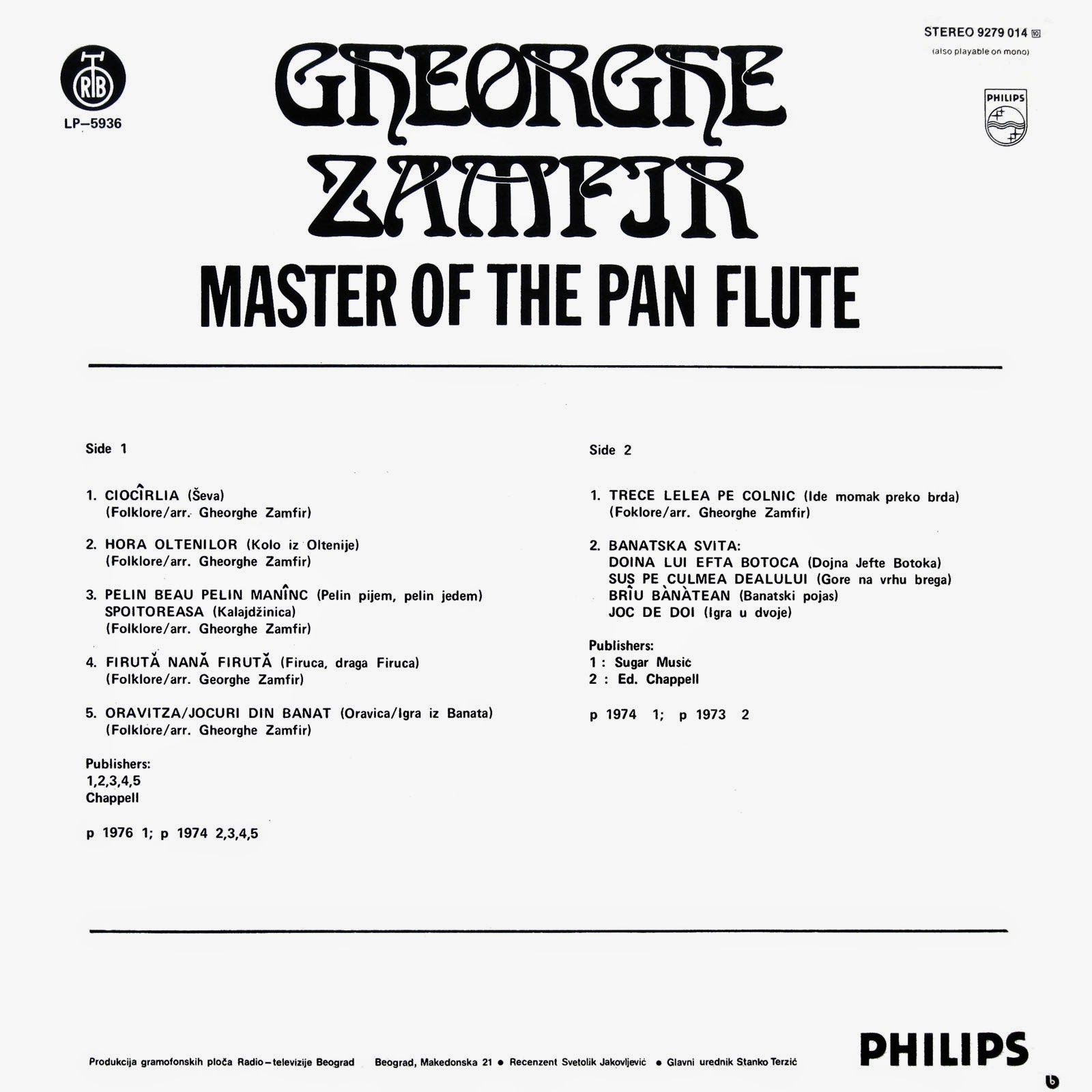 MUZIKA BALKANA BALKAN MUSIC ZAMFIR Master of the pan flute