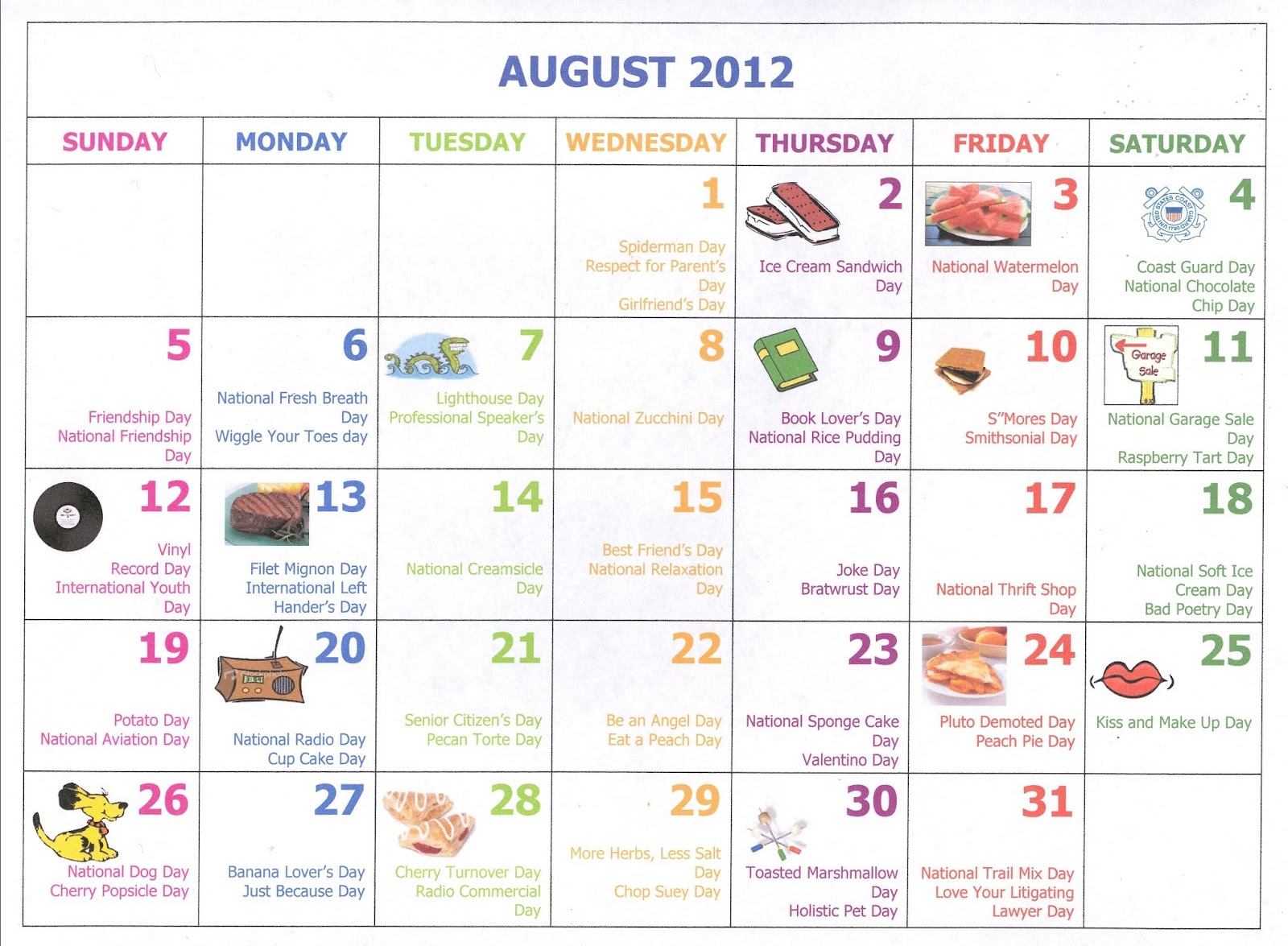 Muse Services August Silly Holiday Calendar