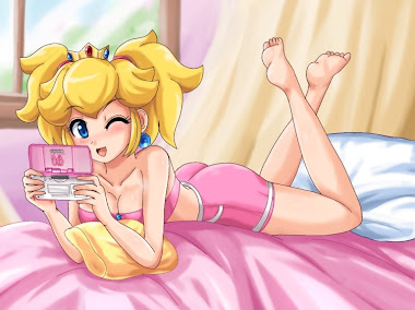 Peach jugando a la Nintendo DS: