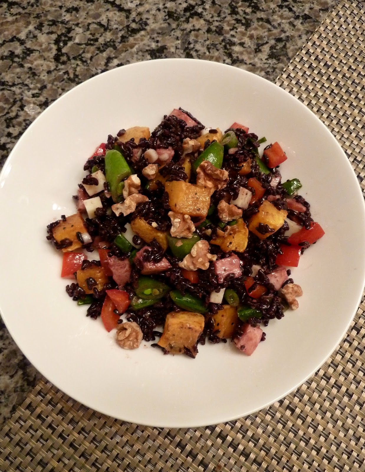 Cracked Pepper Forbidden Rice with Turkey, Roasted Squash and Walnuts