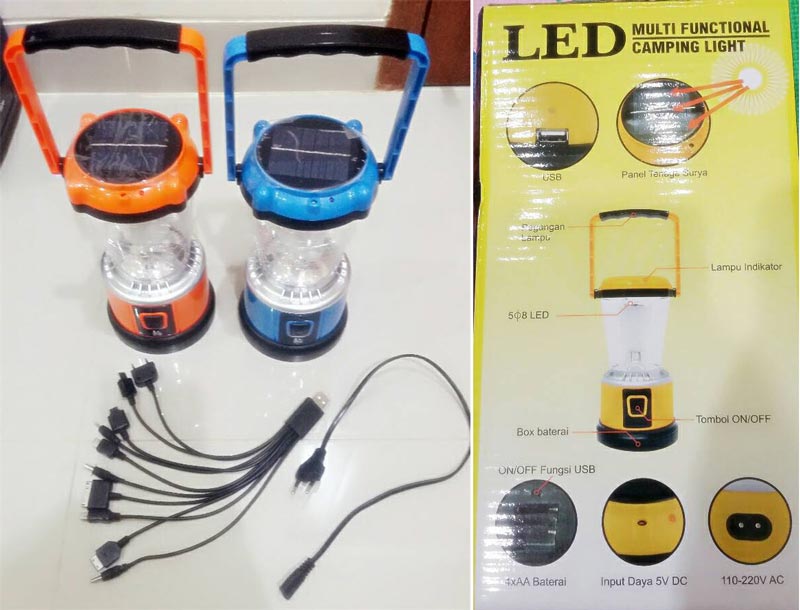 Ω Lampu Camping Multifungsi Tenaga Surya, Power Bank, Lampu Emergency