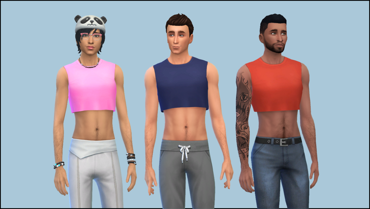 My Sims 4 Blog: Plain Colored Crop Tops for Males by Hellfrozeover.