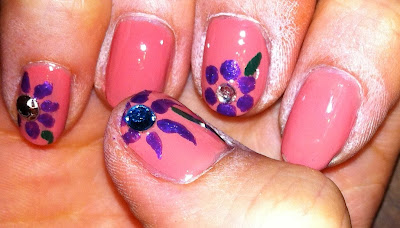 nail art, flower, rhinestone
