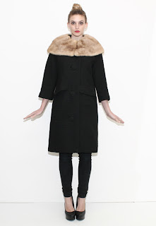 Vintage 1960's black mink fur coat with large tan collar 