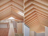 Contemporary House Style With Exposed Timber Rafter And Bookshelf Column Contemporary House Style With Exposed Timber Rafter And Bookshelf Column