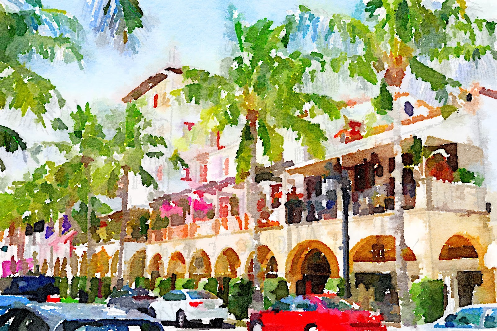 Moments of Delight...Anne Reeves: Watercolor Painting: Worth Avenue in