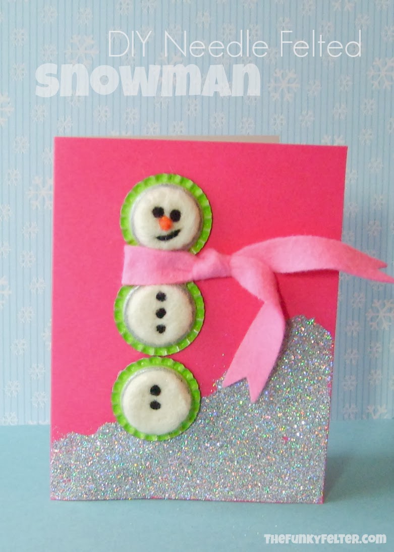 The Funky Felter Needle Felted Wool Snowman Card With Upcycled Bottle