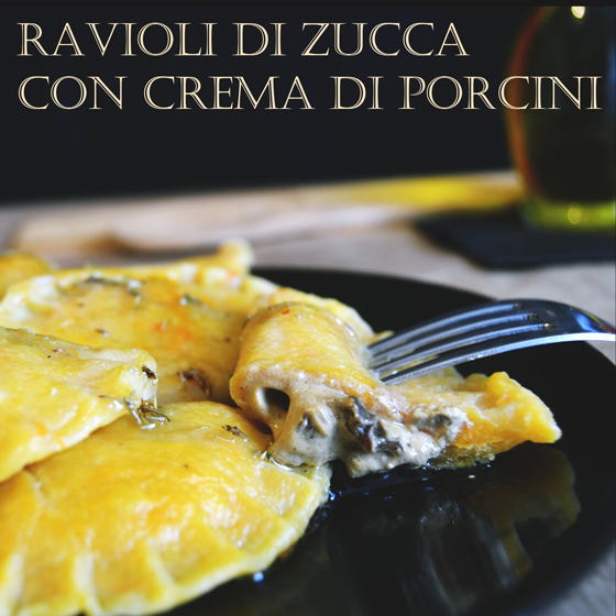 Ravioli di zucca allo zafferano con crema di porcini Il Bel Mangiare