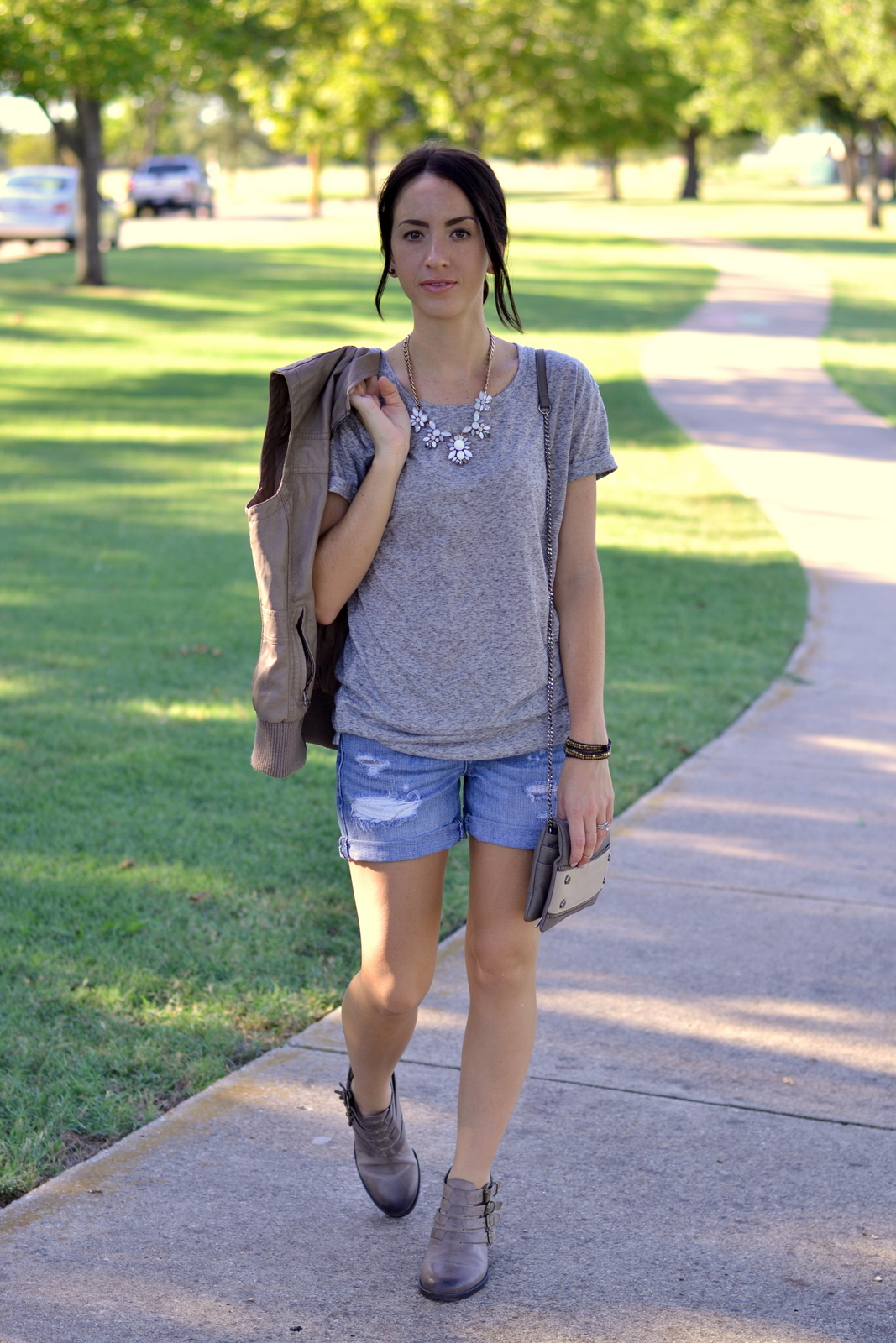 Boyfriend Shorts, Ankle Boots, Gray Tee