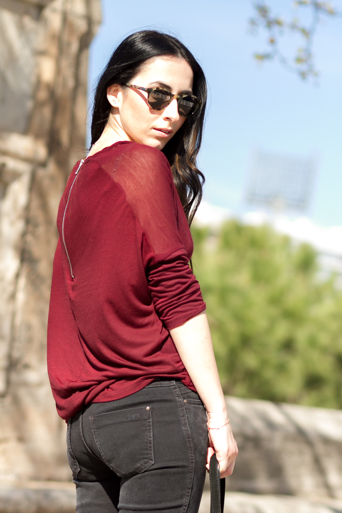 Oxblood top with transparent shoulders by Zara