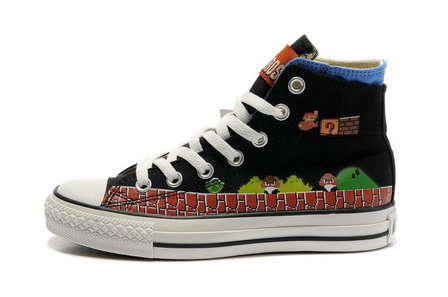 Nike SB Dunk Cartoon Shoes : High Top Super Mario Converse Chuck Taylor Funny Pattern Black