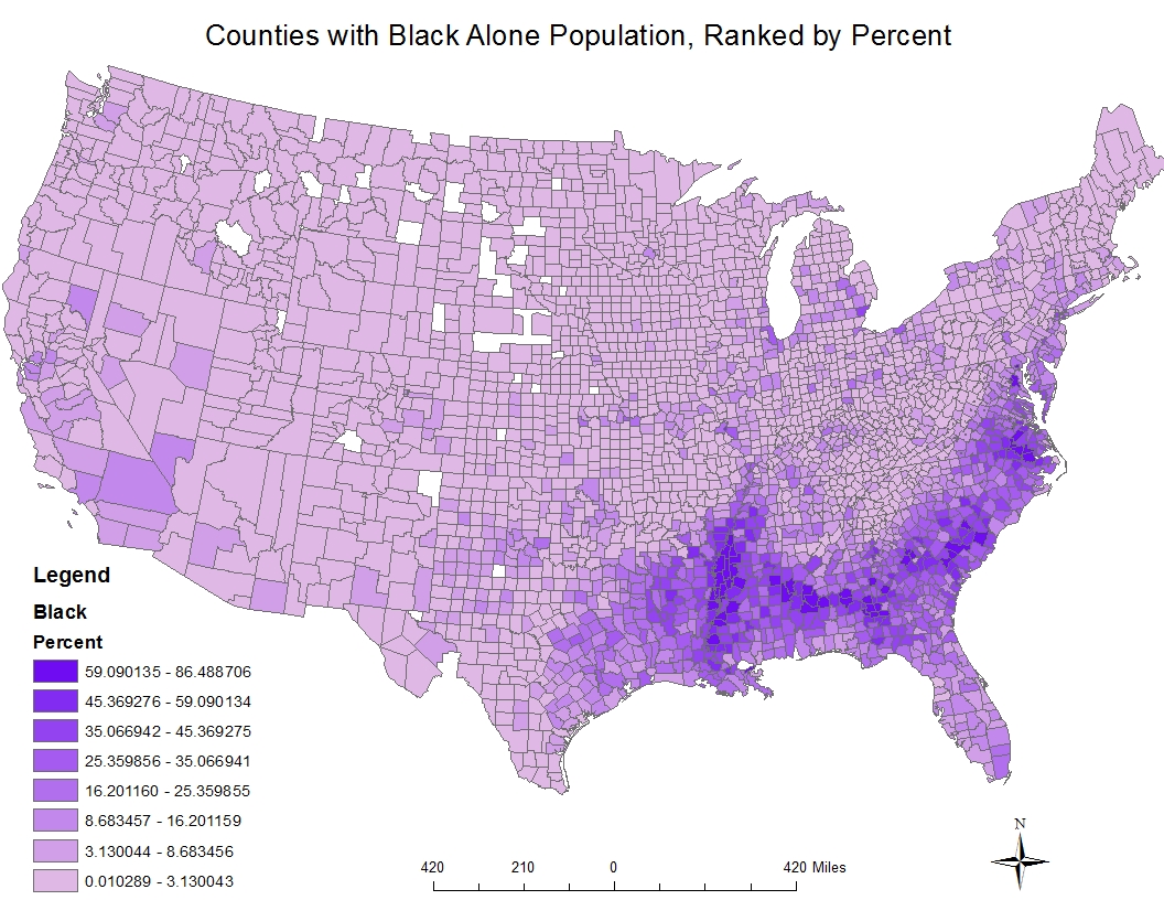 the first map is a representation of black alone population in counties by percent this data came from the 2000 census report for this map i chose shades the first map is a representation of black alone population in counties by percent this data came from the 2000 census report for this map i chose shades