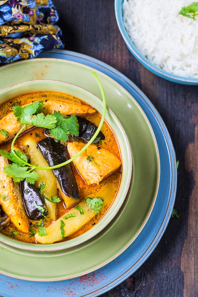 Mix and Stir Fish Curry with Eggplant ( Flavored with Nigella seeds