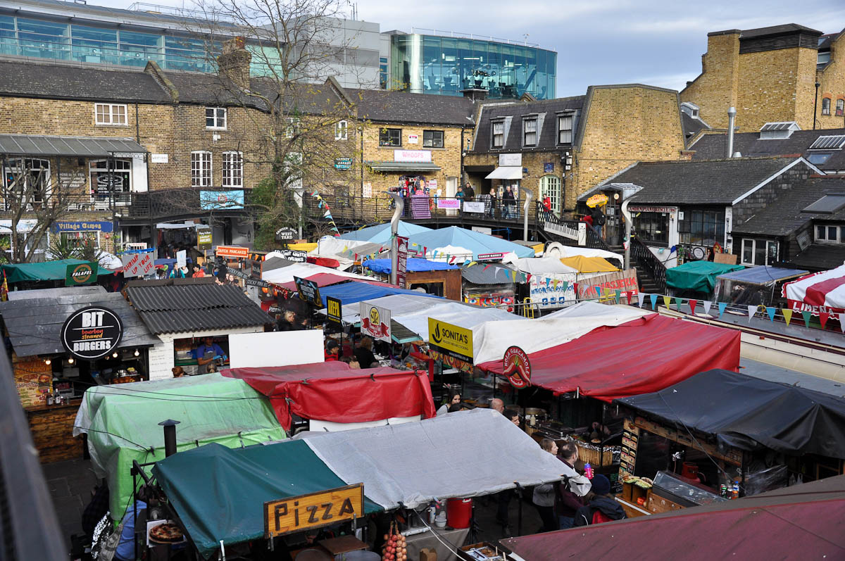 The food stalls seen from above, Camden Lock Market, Camden Town, London, England
