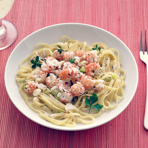 Simply Healthy Family Lobster Fettuccine in a light Béchamel Sauce
