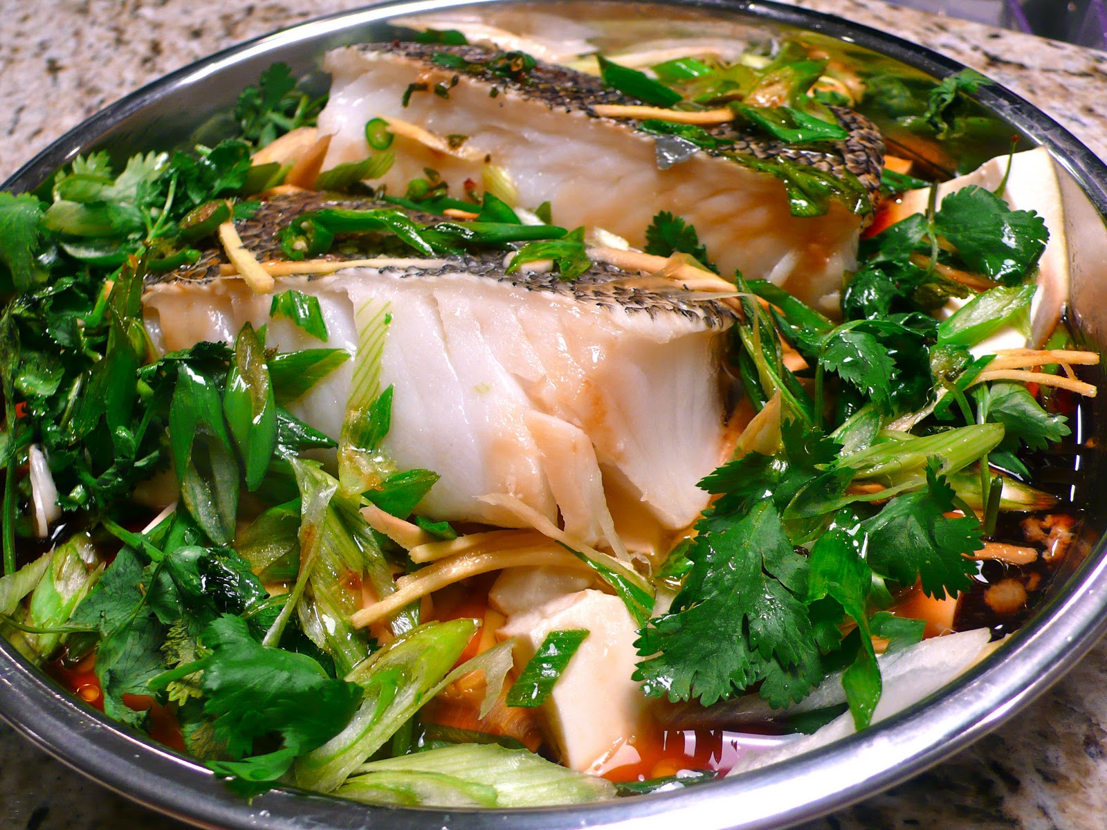 delimilli Steamed Sea Bass Over Silken Tofu