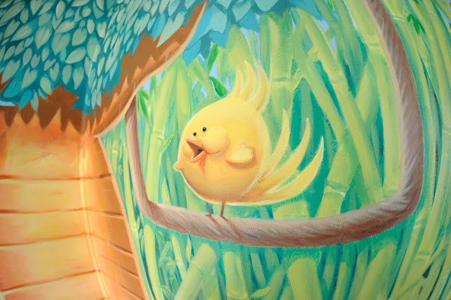 oiseau sur une branche - fresque pour enfant