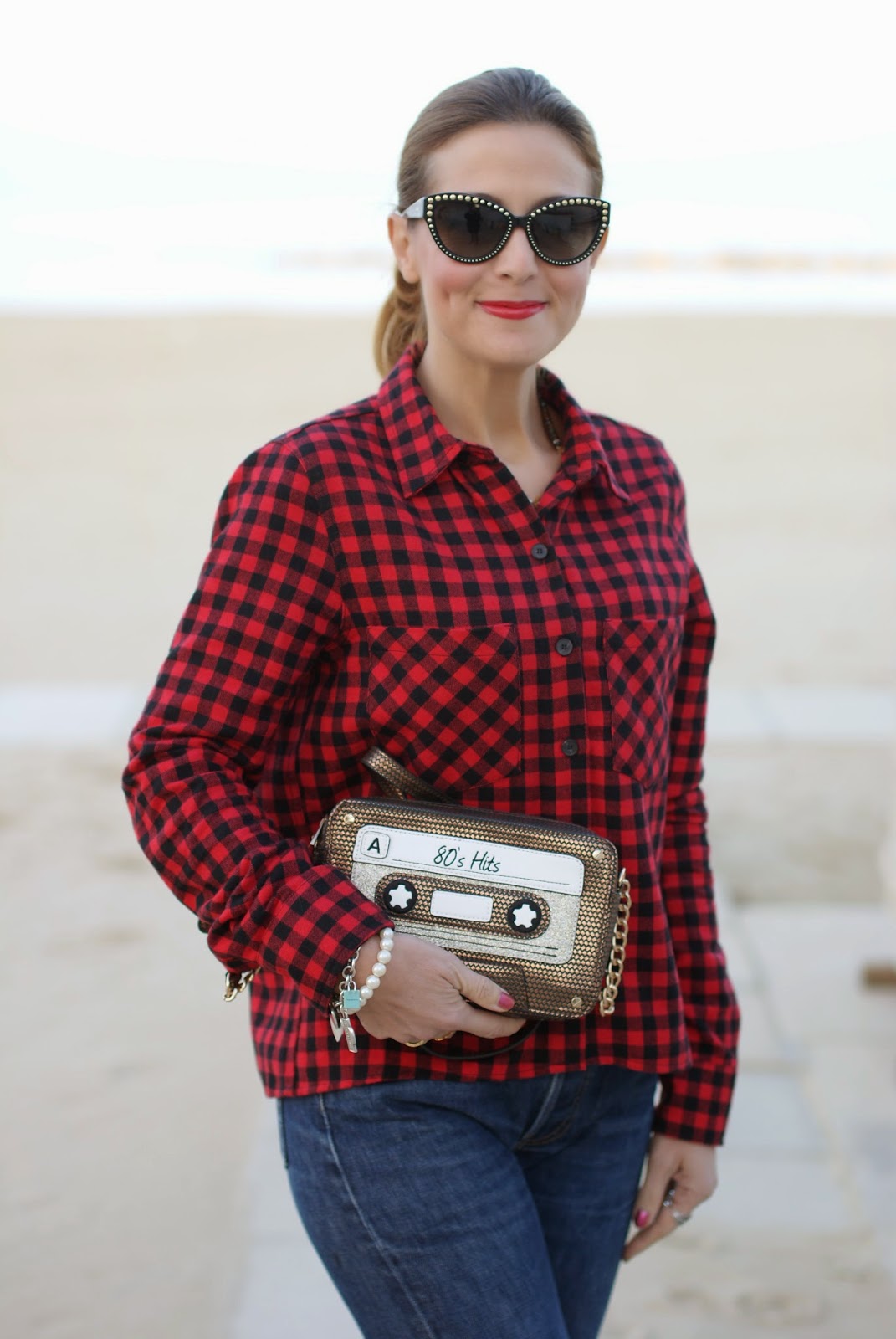 Buffalo plaid shirt, Moschino 30 year anniversary sunglasses, Levi's 501 jeans, Fashion and Cookies, fashion blogger, chelsea boots