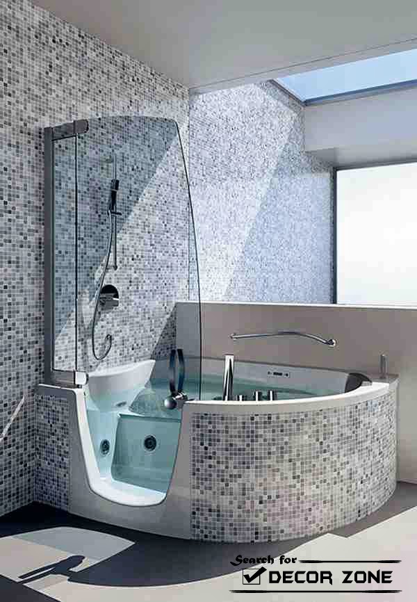 Corner bath designs, materials and features