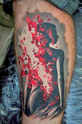 Beautiful Girl in Abstract Art Drawn on Leg on a Man Tattoo ideas for legs, Art Tattoo