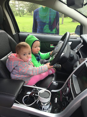 Cousin Mina and Caleb taking the wheel