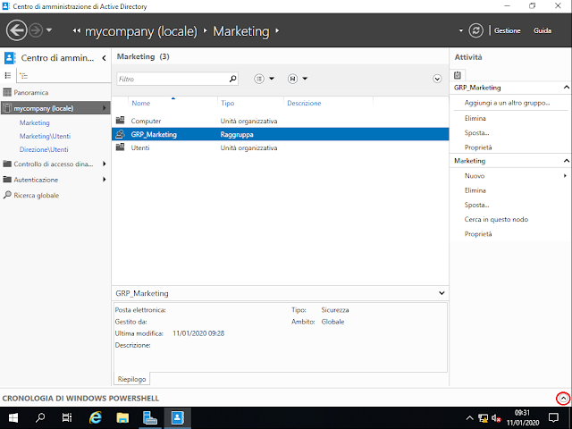 Centro di amministrazione di Active Directory, Cronologia di Windows PowerShell Centro di amministrazione di Active Directory, Cronologia di Windows PowerShell