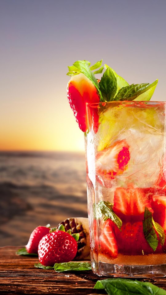 Tropical Strawberry Cocktail Beach Mint  Android Best Wallpaper