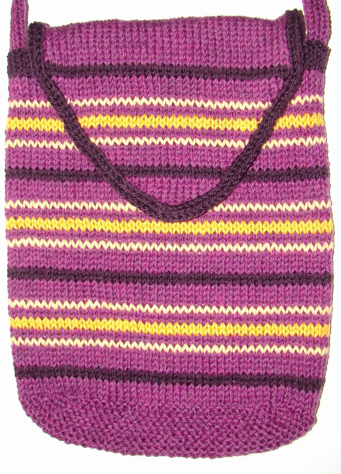 purse, bag, knitted, knit, felted, felt, striped, purple, yellow