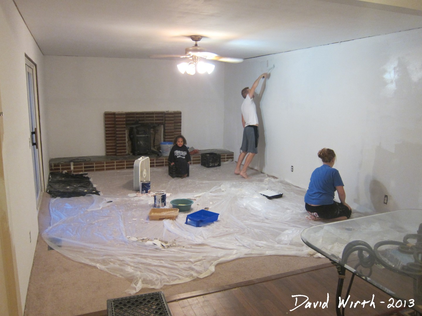 Family Room Drywall Trim Crown Molding and Paint