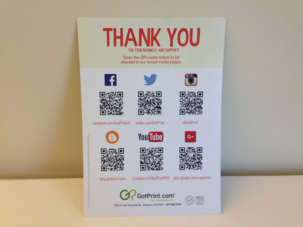 GotPrint Social Media Sites and QR Codes