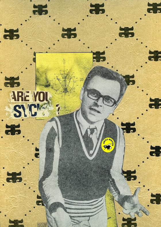 Are you psycho?, 2008. Collage on paper in wooden frame, 41 x 34 cm