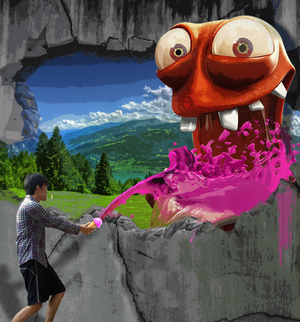 Gambar Tipuan Mata 3D Trick Art Es Krim Disedot Oleh ...