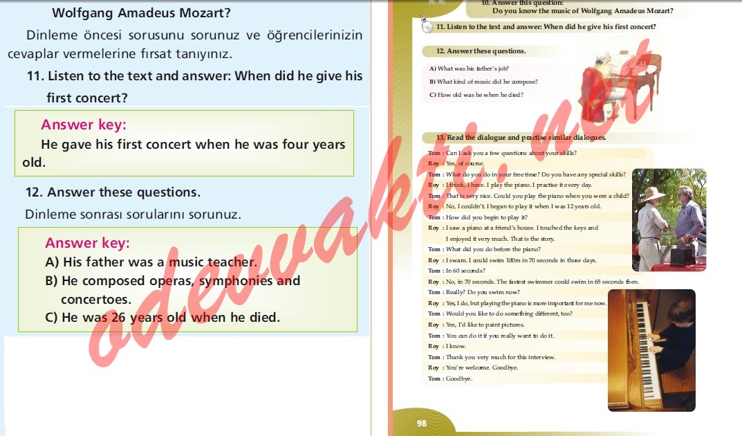 Ödev Vakti: 7. Sınıf İngilizce Ders Kitabı Sayfa 98 ‘nın Cevapları
