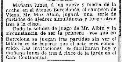 Recorte de prensa en la Vanguardia sobre Max Adolf Albin, 28 de agosto de 1910