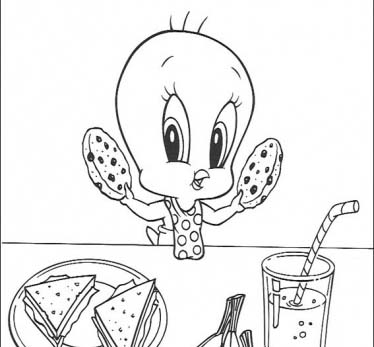 Coloring Pages  Girls on Disney Coloring Pages   Tweety Bird Having Dinner