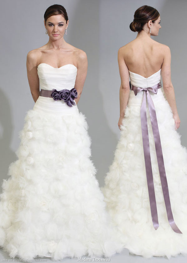 These two white and purple bridal gowns are classical