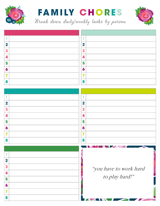 Sample Chore Charts For Families