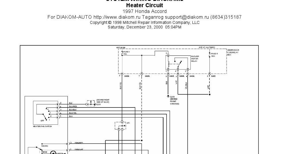 1997 Honda Accord Heater Circuit System Wiring Diagrams | Schematic