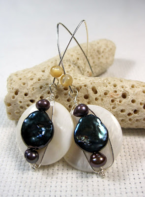 Coin Pearl and Shell Dangle Earrings Freshwater Pearl and Shell Earrings