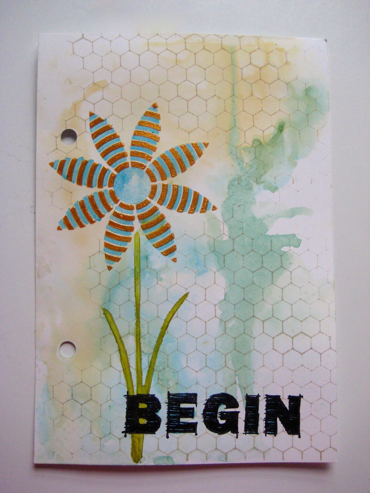Studio 490 metallic embossing paste + lots of distress